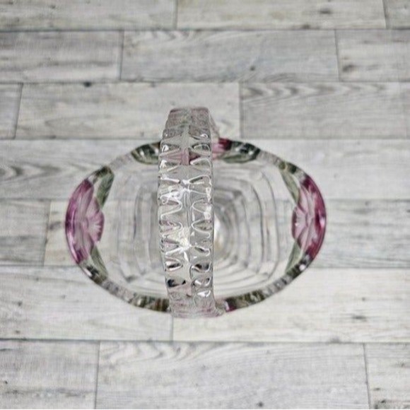 Anne Hutte Bleikristall Lead Crystal Basket 24% P.bO Made in Germany Pink/Green - Picture 6 of 7